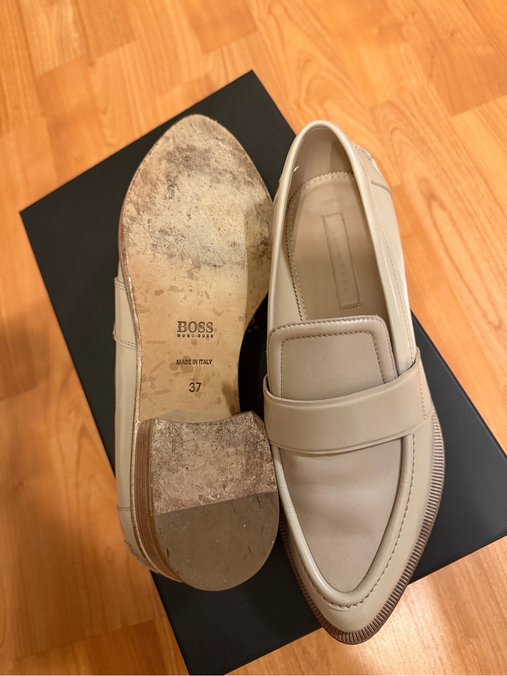 BOSS Cream Leather Penny Loafers